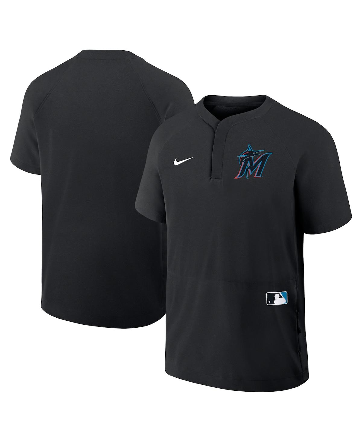 Nike Men's Black Miami Marlins Authentic Collection Raglan Short Sleeve Windshirt In Black