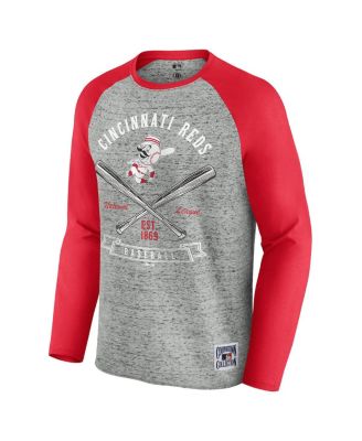 Men's Heather Gray Cincinnati Reds Raw Edge Raglan Long Sleeve Baseball T-Shirt