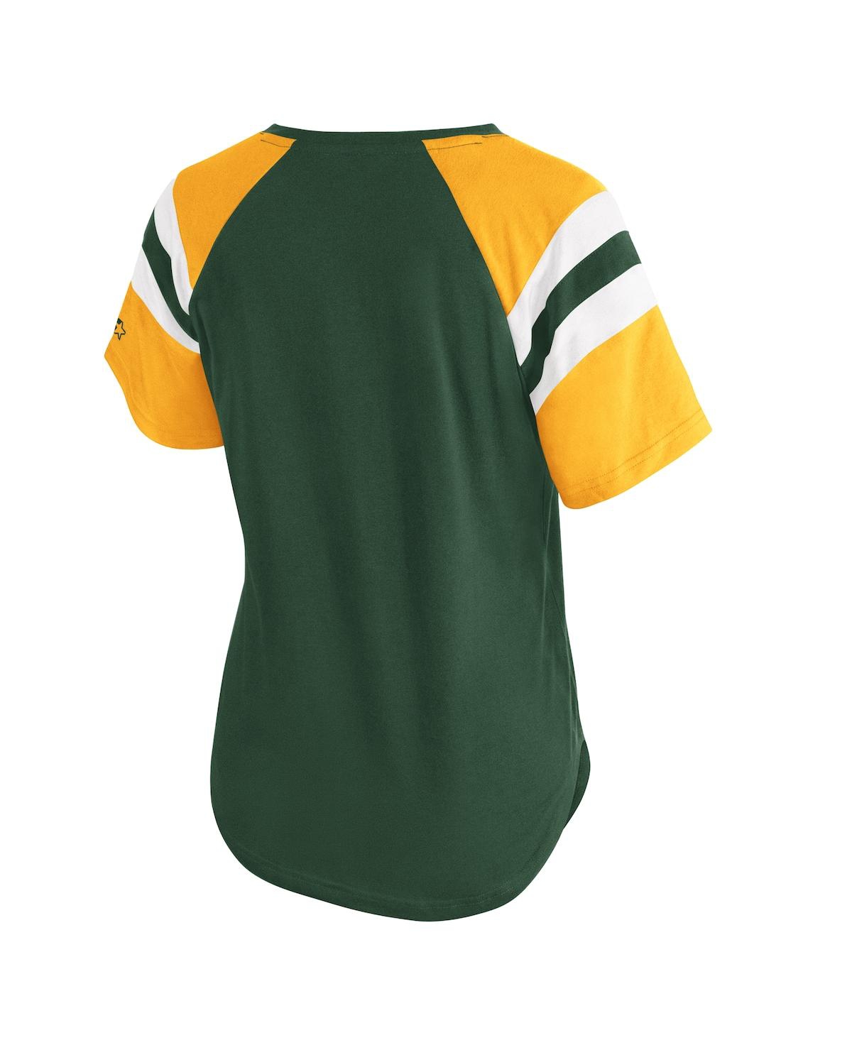 Shop Starter Women's Green Green Bay Packers Game On Notch Neck Raglan T-shirt