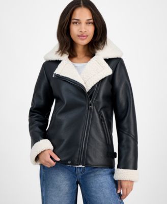 Steve Madden - Juniors' Asymmetric Faux-Shearling Coat