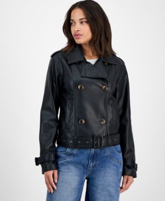 Steve Madden - Juniors' Belted Faux-Leather Coat
