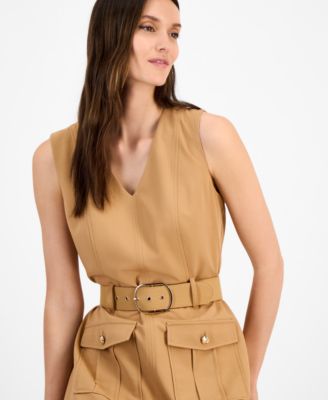 Women's Belted Sleeveless Fit & Flare Dress