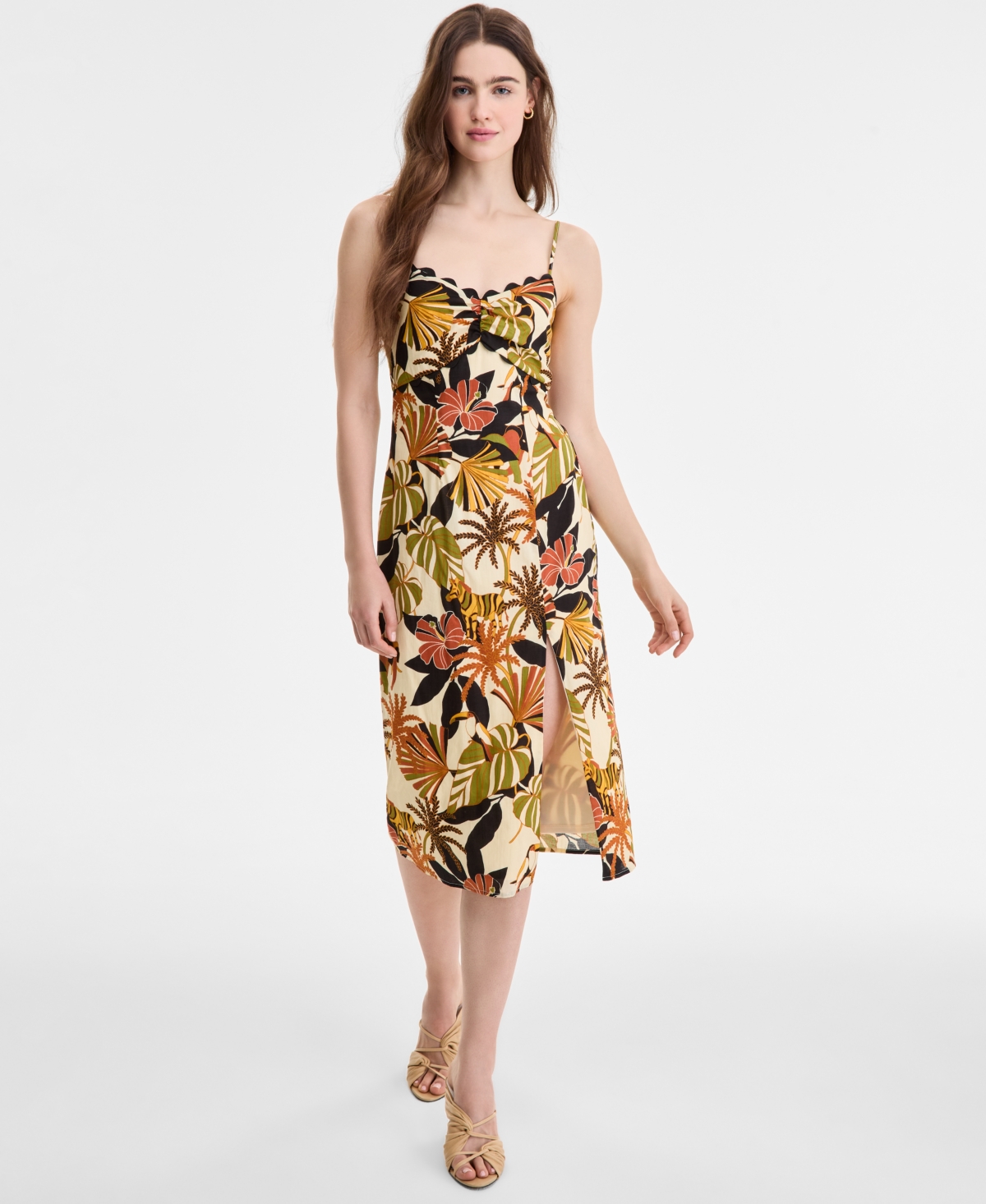 Row A Juniors' Scalloped Printed Slip Midi Dress