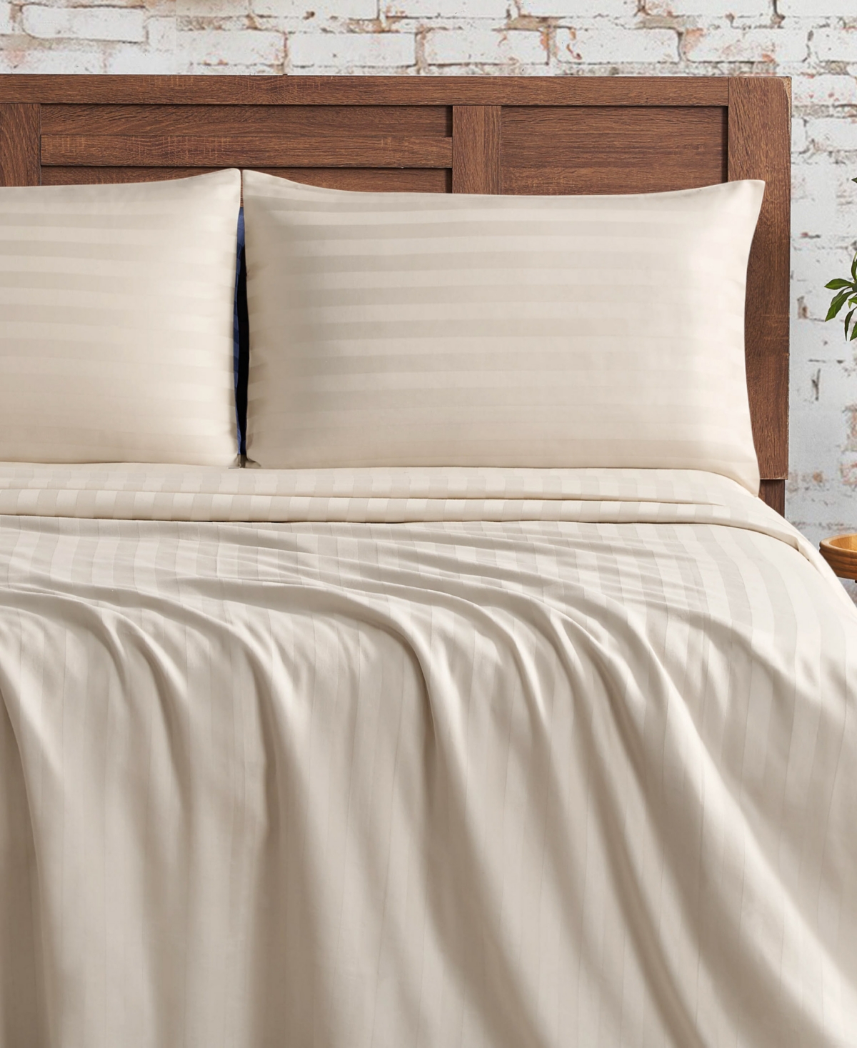 French Connection Damask Stripe 300-thread Count Cotton Sateen 4-pc. Sheet Set, Queen In Beige