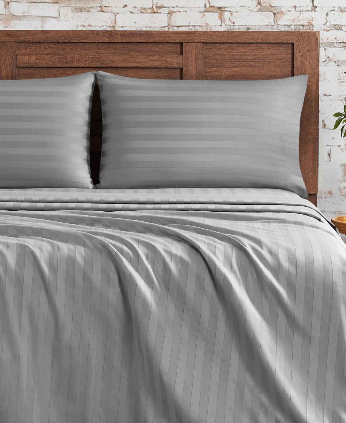 French Connection Damask Stripe 300-thread Count Cotton Sateen 3-pc. Sheet Set, Twin In Gray