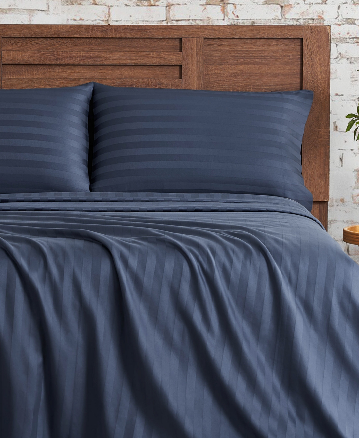 French Connection Damask Stripe 300-thread Count Cotton Sateen 4-pc. Sheet Set, Full In Navy