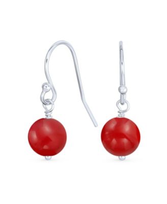 Basic Round 8MM Bead Drop Earrings with Fish Hook in Sterling Silver