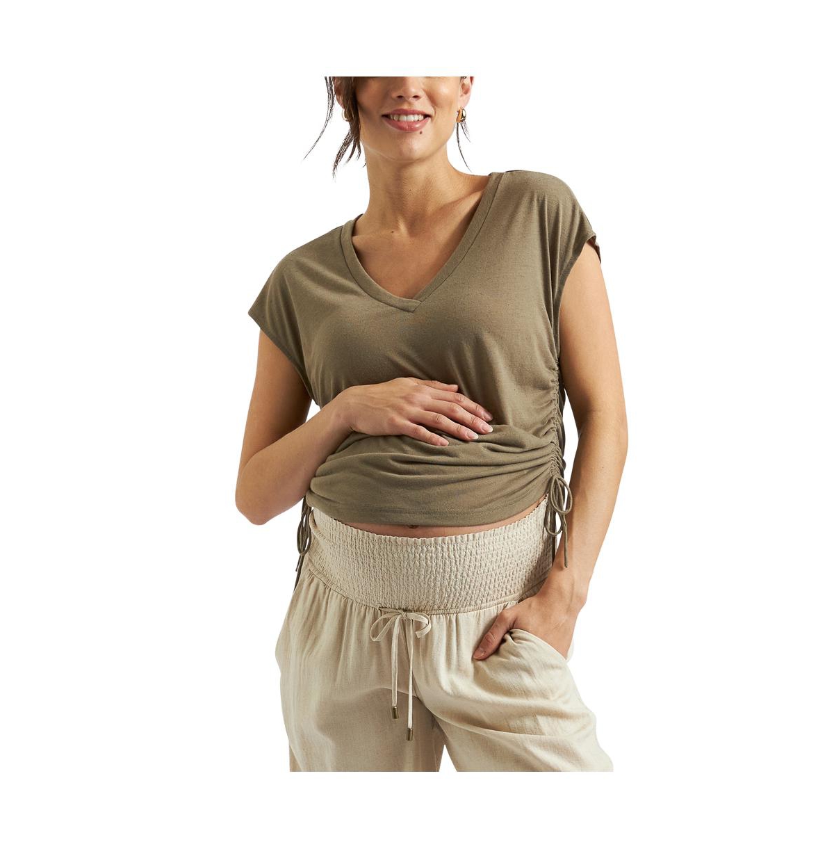 Maternity Ripe Ziggy Ruched Tee - Olive