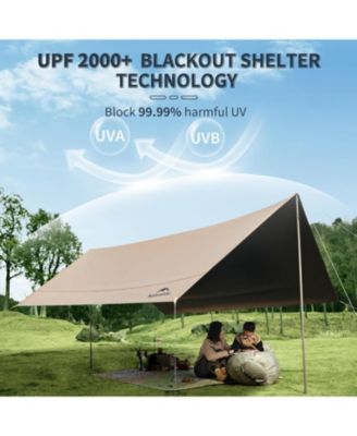 Camping Tent Tarp with Poles, Waterproof PU 18000mm+, Anti-UV UPF2000+ Camping Sun Shelter Rain Fly, Camping Tent Canopy