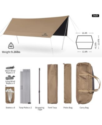 Camping Tent Tarp with Poles, Waterproof PU 18000mm+, Anti-UV UPF2000+ Camping Sun Shelter Rain Fly, Camping Tent Canopy