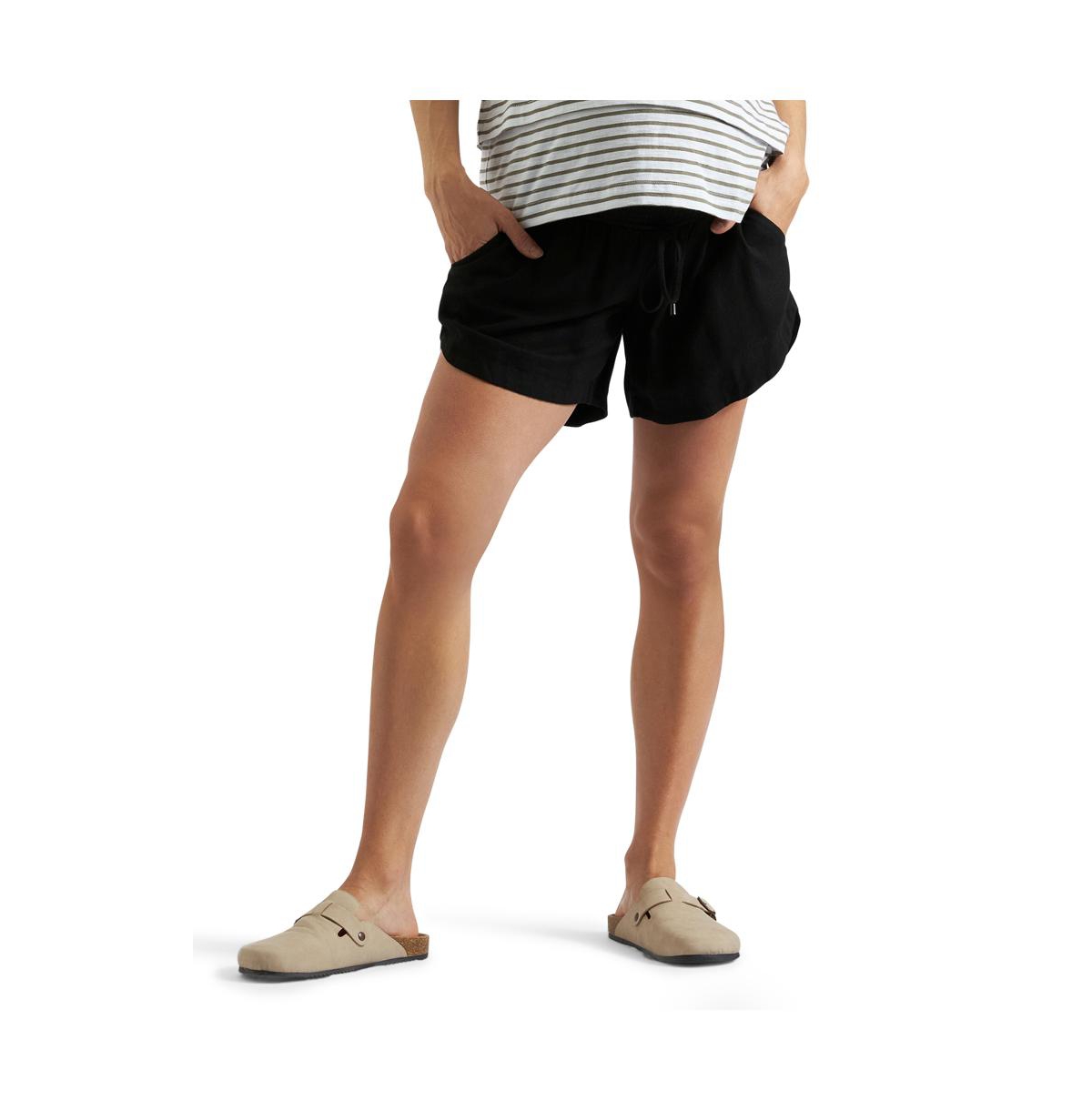 Maternity Ripe Byron Shirred Linen Short - Black