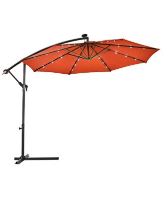 10Ft Patio Solar LED Outdoor Offset Hanging Umbrella with 24 LED Lights