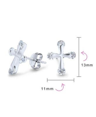 Dainty CZ Stud Earrings with Petite Religious Cross for in Sterling Silver
