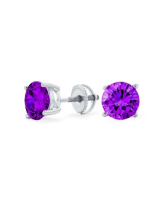 Round Solitaire Cz Stud Earrings Screw Back Rose Gold Plated .925 Sterling Silver