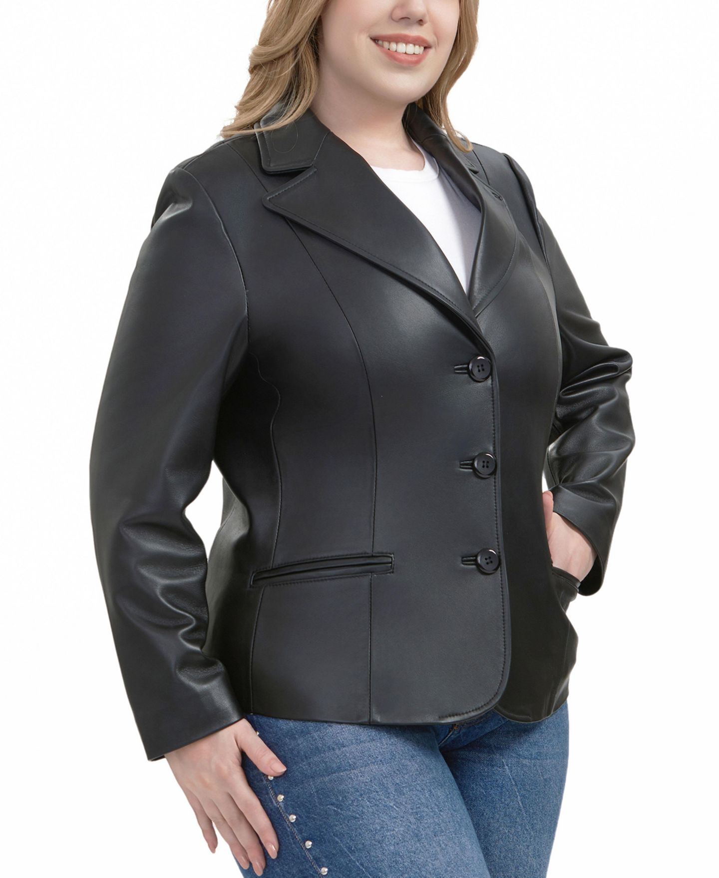 Женская куртка BGSD Plus Size Norah Leather Blazer, цвет: Чёрный — фото 6
