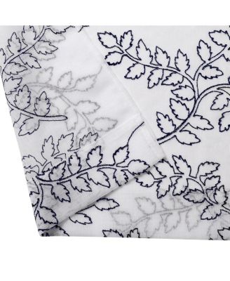 2 Piece Embroidered Ethan Floral Leaf Matte Sheer Grommet Top Curtain Panels - 84 in. Long - Gray