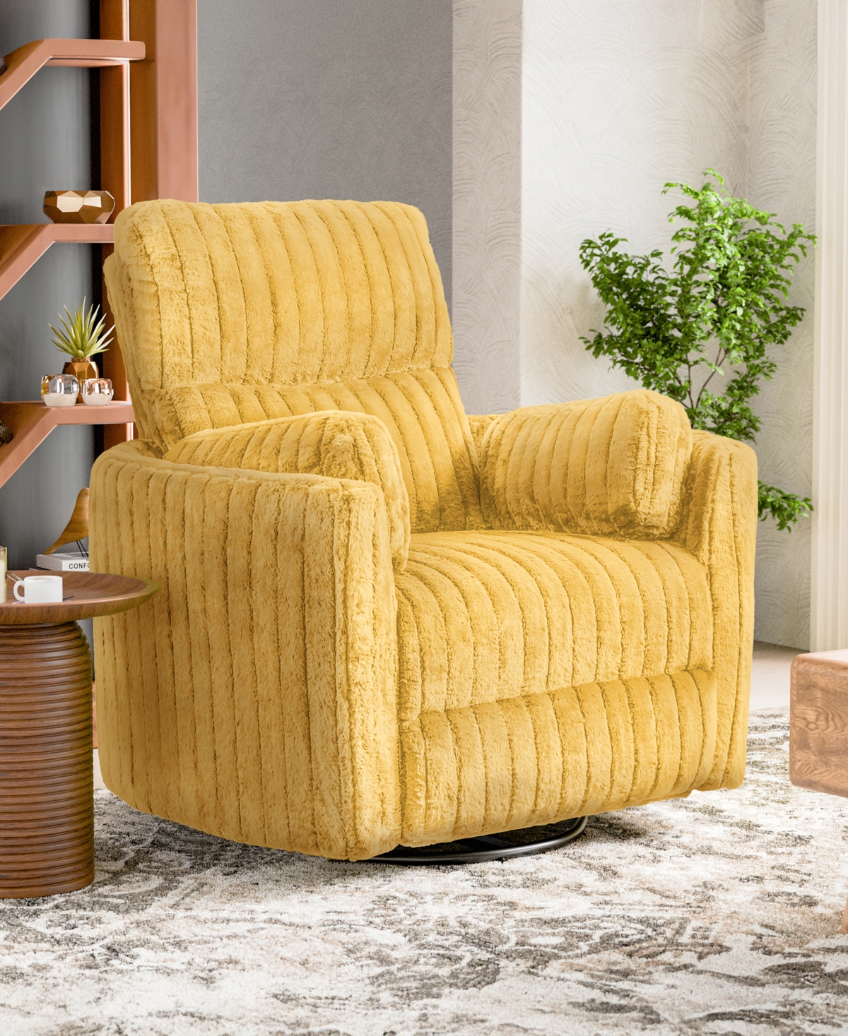 Furniture Of America 41" Jorvien Modern Chenille Power Swivel Glider Recliner With Pillows In Yellow