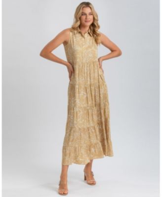 Maternity Sleeveless Shirt Collar Maxi Clara Dress