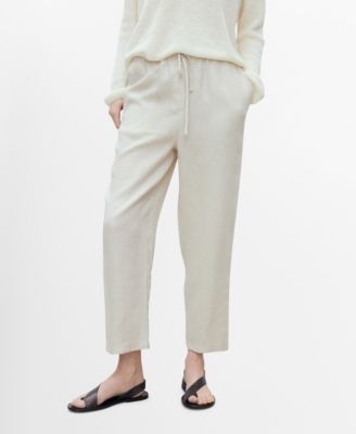 MANGO - Women's Straight Cropped Linen Trousers Pants