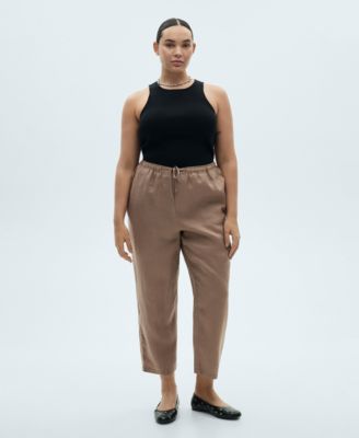 Women's Straight Cropped Linen Trousers Pants