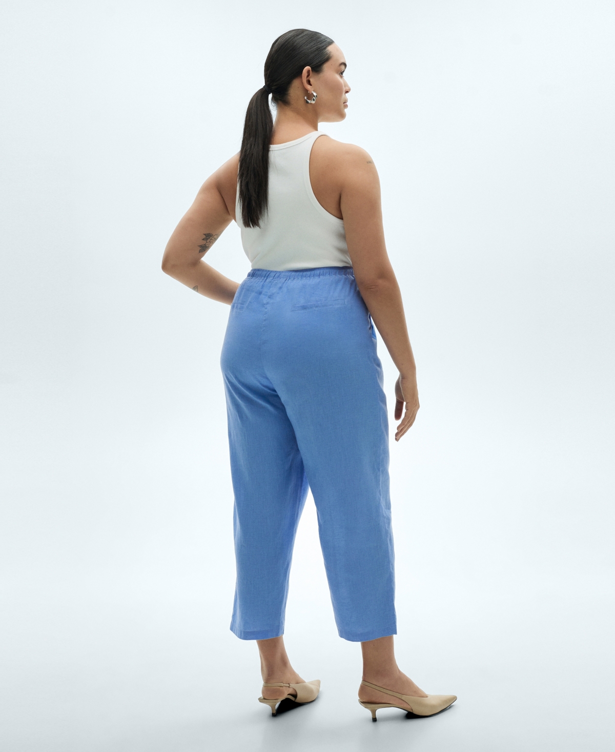 Mango Linen Drawstring Pants In Blue