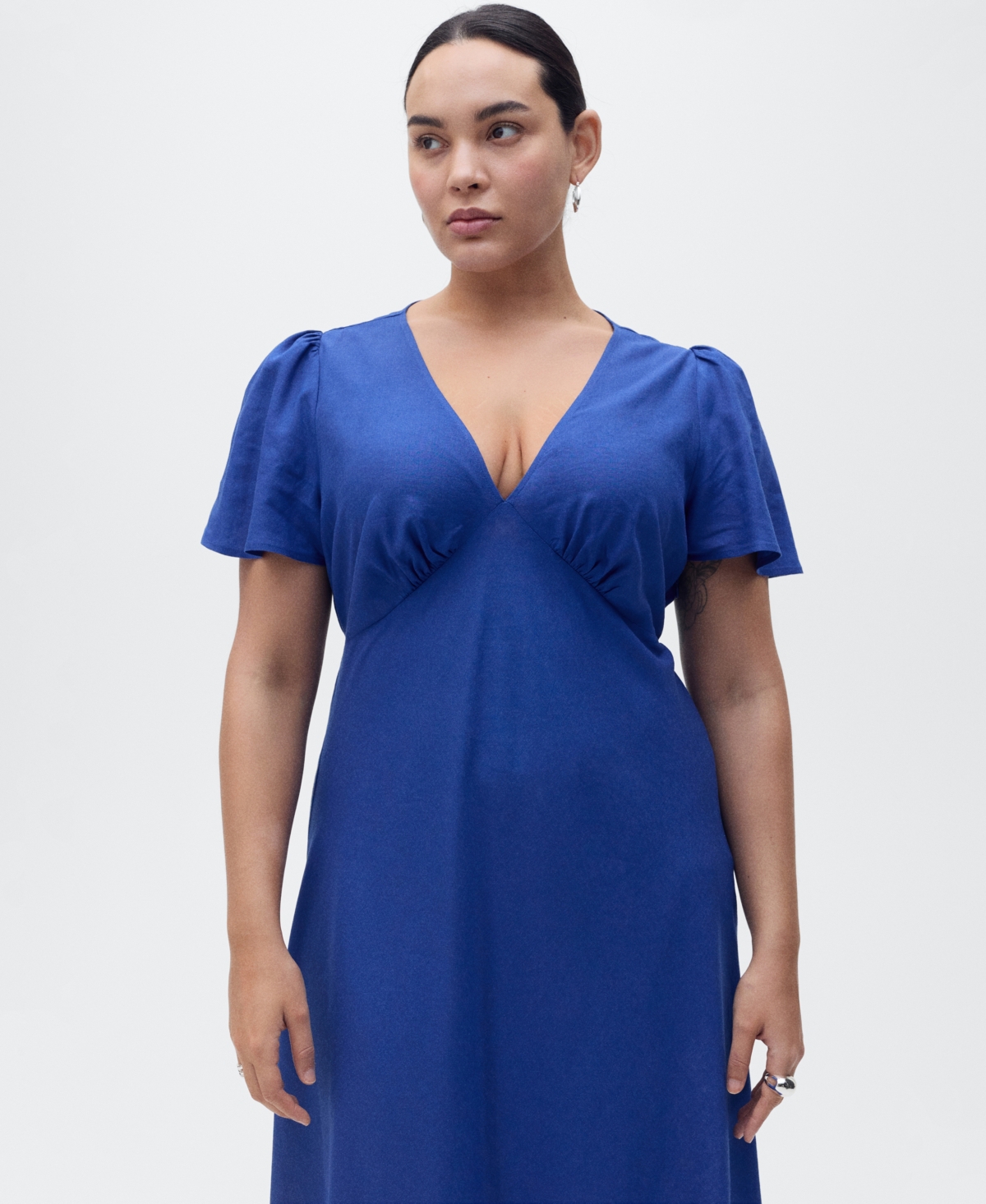 Mango Floral Linen-blend Dress Blue In Blue