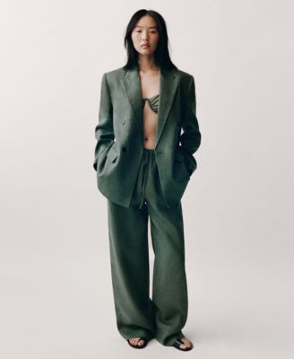 Women's Straight Linen-Blend Trousers Pants