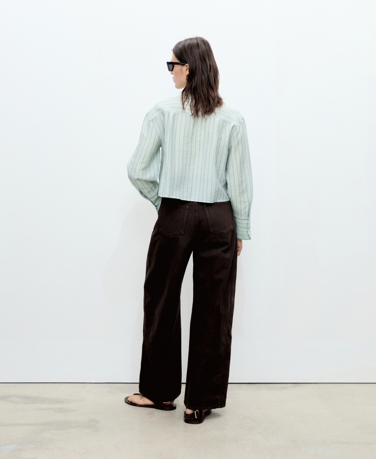 Mango Striped Cropped Shirt Green In Green