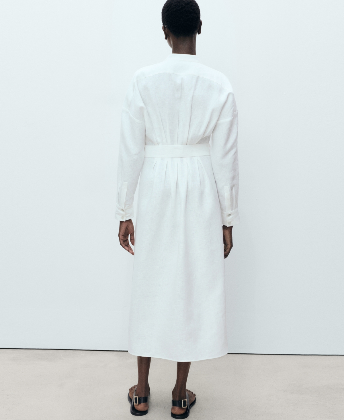 Mango Belted Long Sleeve Linen Shirtdress In White