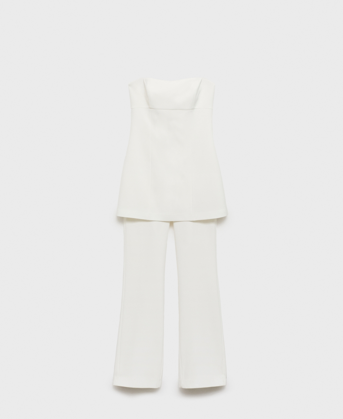 Shop Mango Women's Combined Strapless Jumpsuit In Ecru