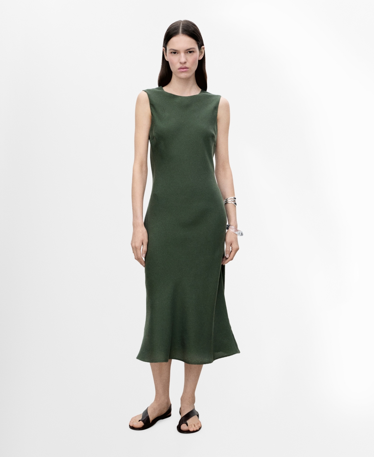 Mango Sleeveless Midi Dress In Green