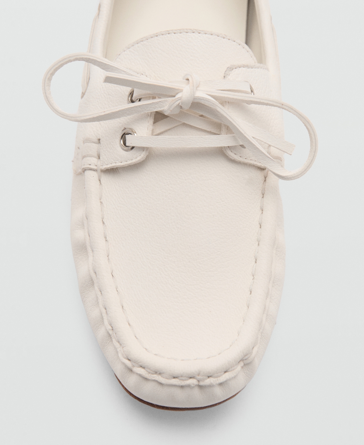 Mango Women's Laces Leather Boat Shoes In White