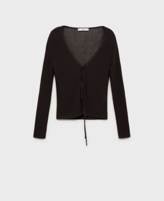 Women's Ribbed Knit Bows Cardigan Sweater