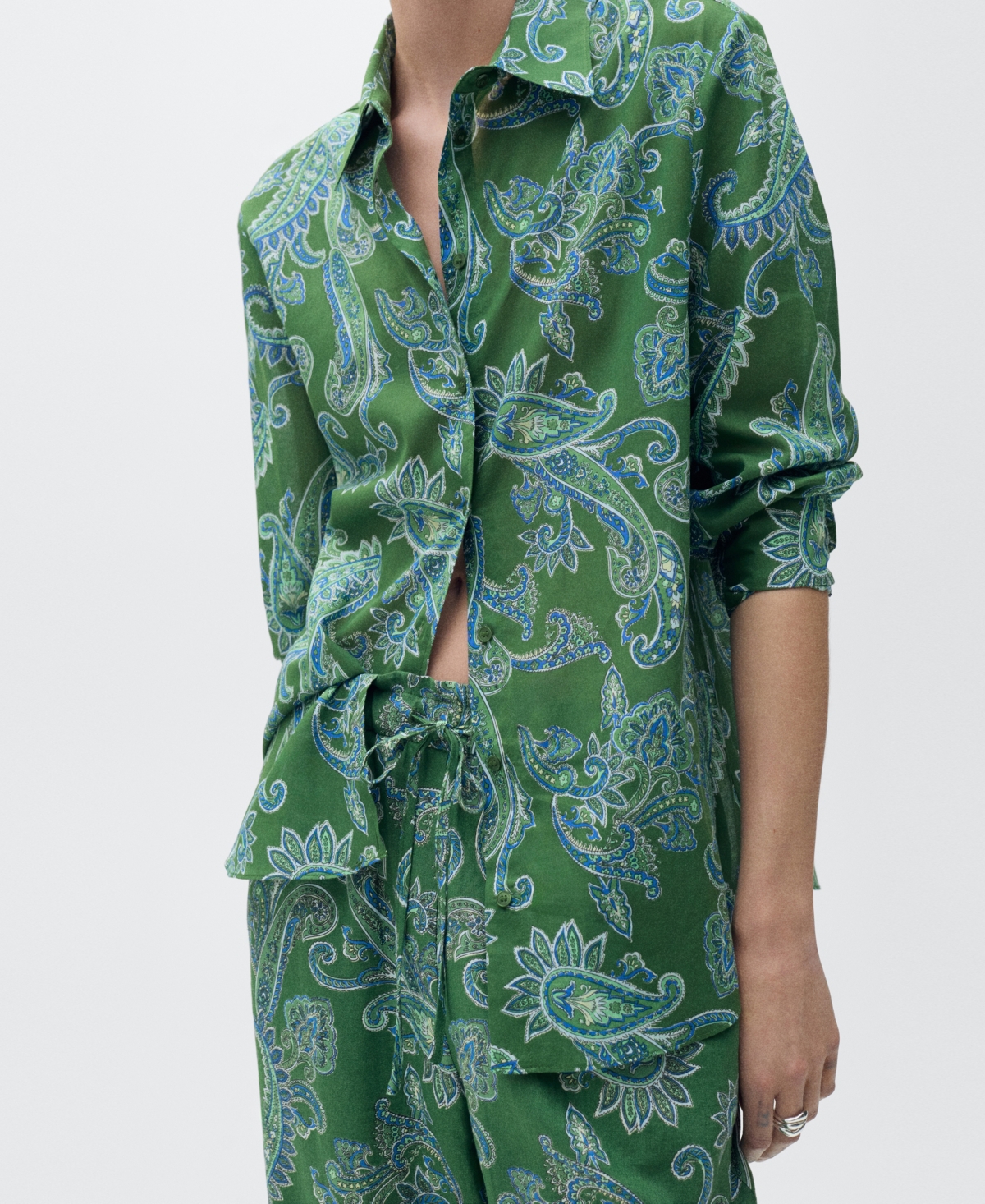 Shop Mango Women's Paisley Linen Pants In Green