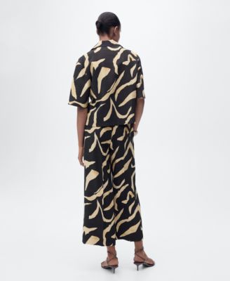 Women's Belted Printed Straight Trousers Pants