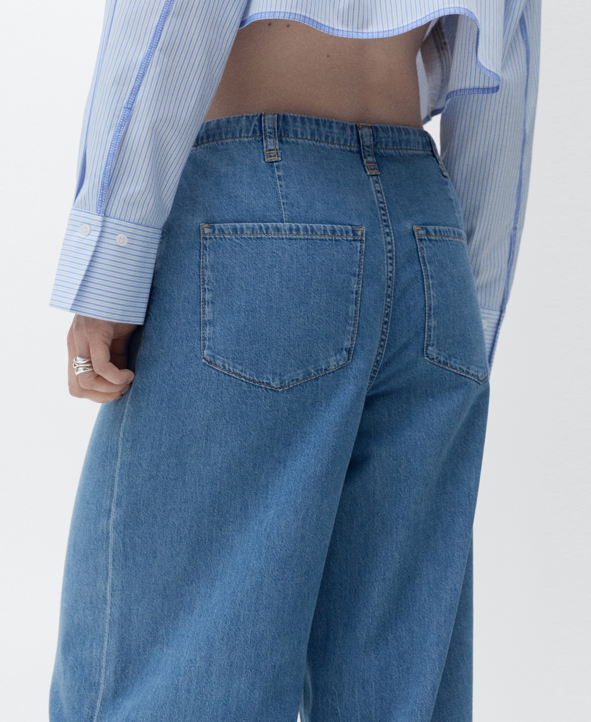 Shop Mango Women's Belted Wide Leg Denim Pants In Medium Blue