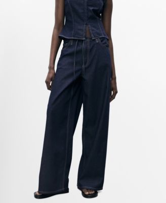 MANGO - Women's Belted Wideleg Denim Trousers Pants