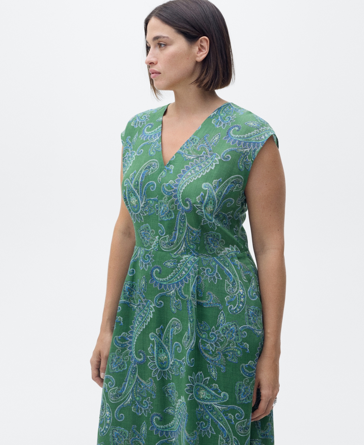Mango Paisley Print Midi Dress In Green