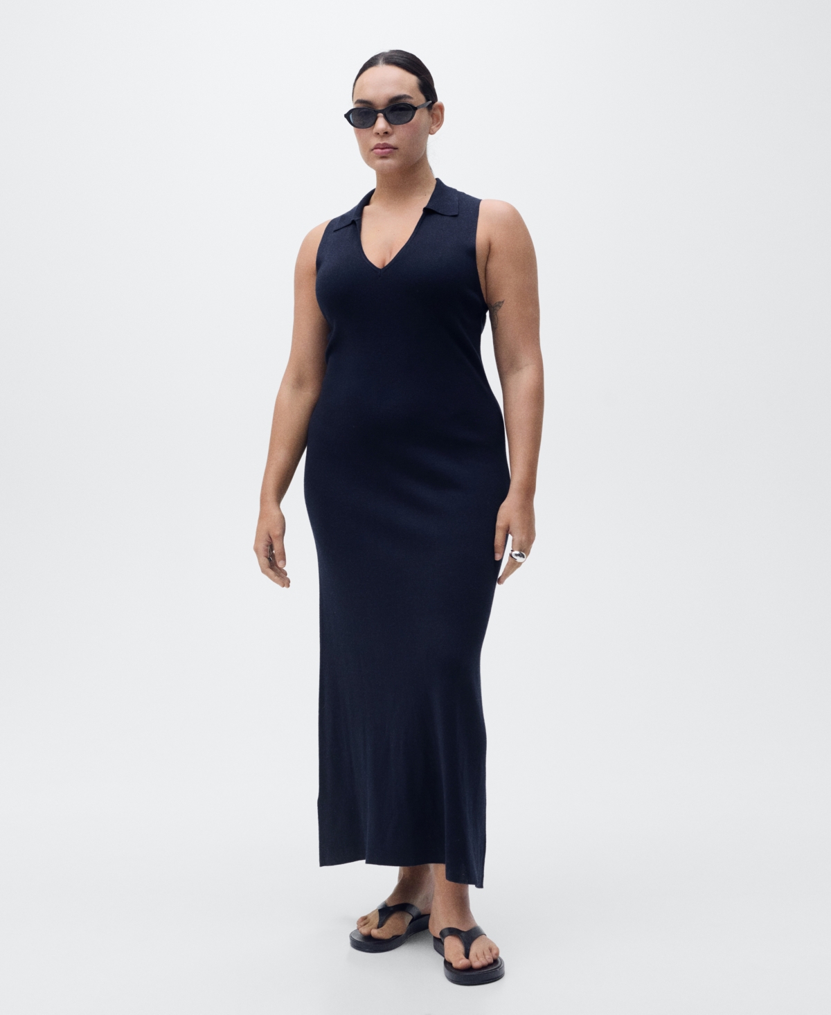 Mango Women's Lapel Knitted Midi Dress