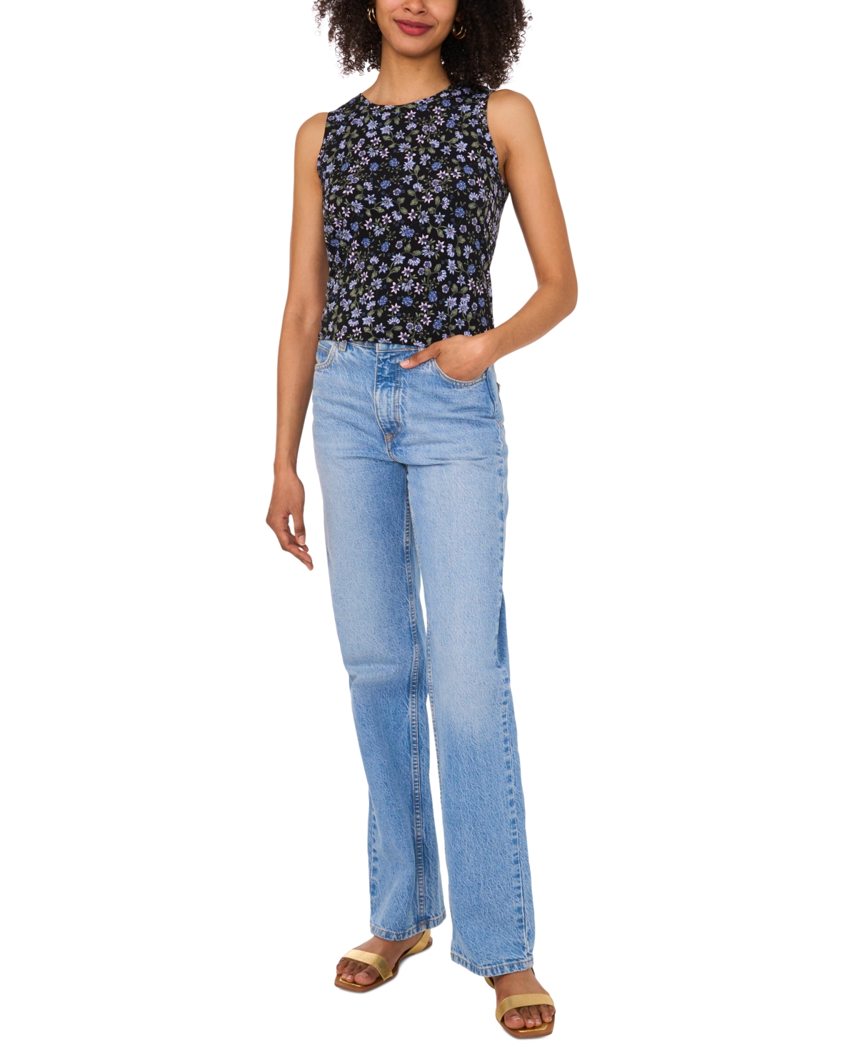Shop Vince Camuto Women's Printed Keyhole-back Top