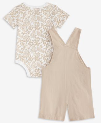 Baby Boys Cotton Tonal Leaf-Print Bodysuit & Shortall, 2 Piece Set, Exclusively at Macy's