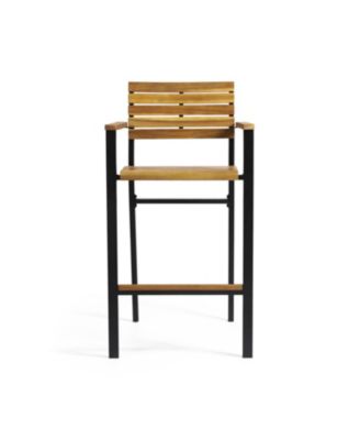 Modern Industrial Acacia Wood Barstool Set of 2, Teak and Black