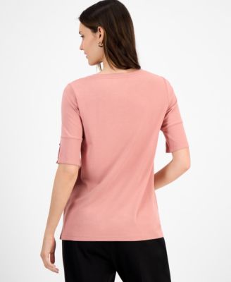 Women's Button-Cuff Crewneck T-Shirt