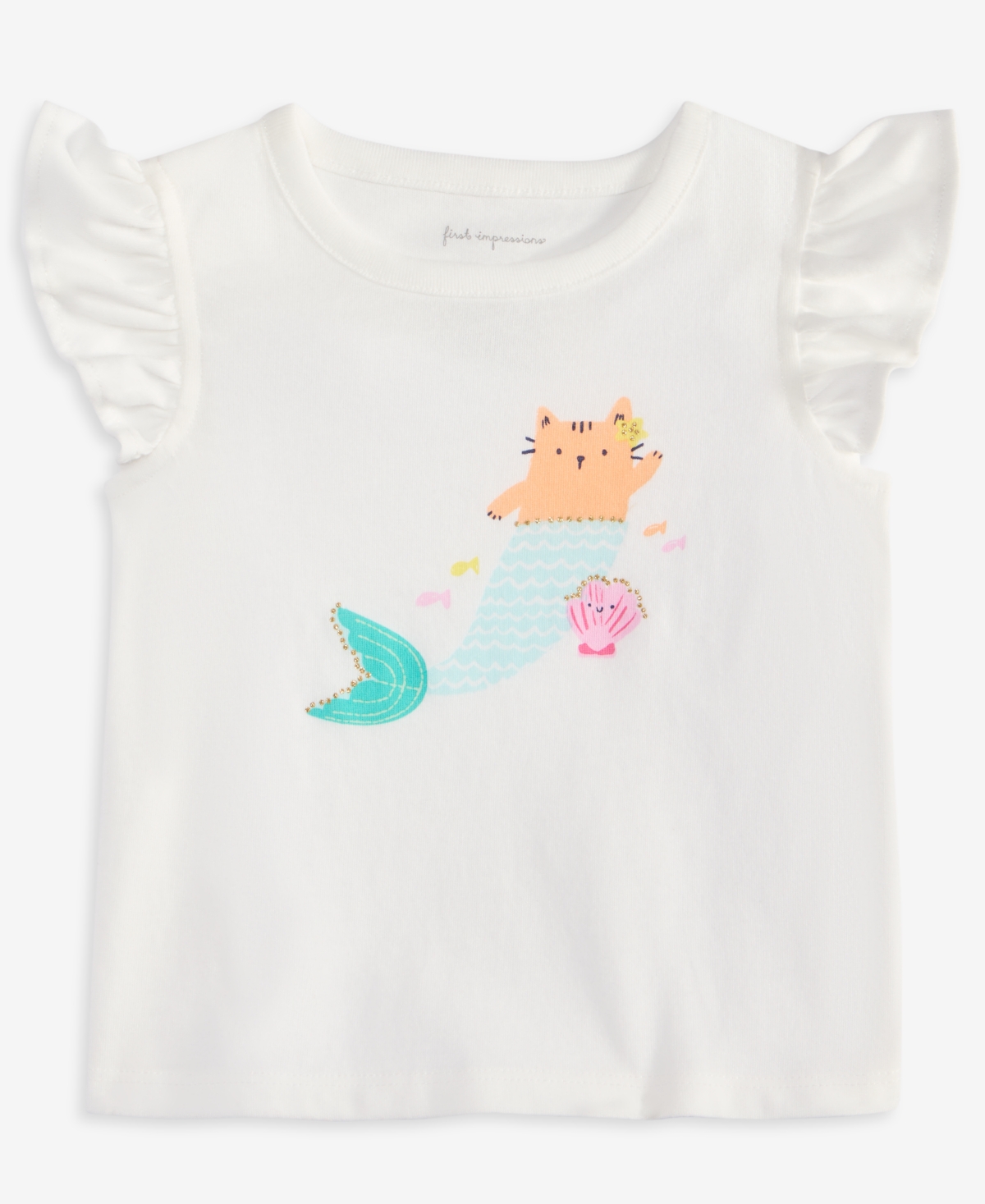 First Impressions Baby Girls Kitty Mermaid Graphic Flutter-sleeve Top, Exclusively At Macy's