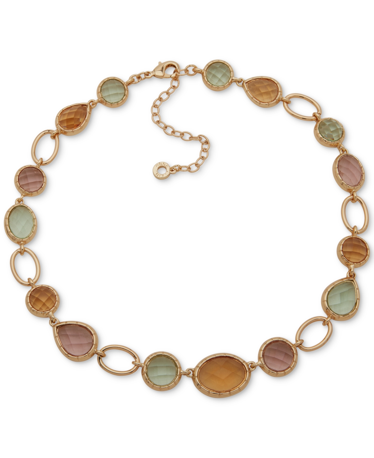 Gold-Tone Bezel Stone Collar Necklace, 16" + 3" extender - Multi