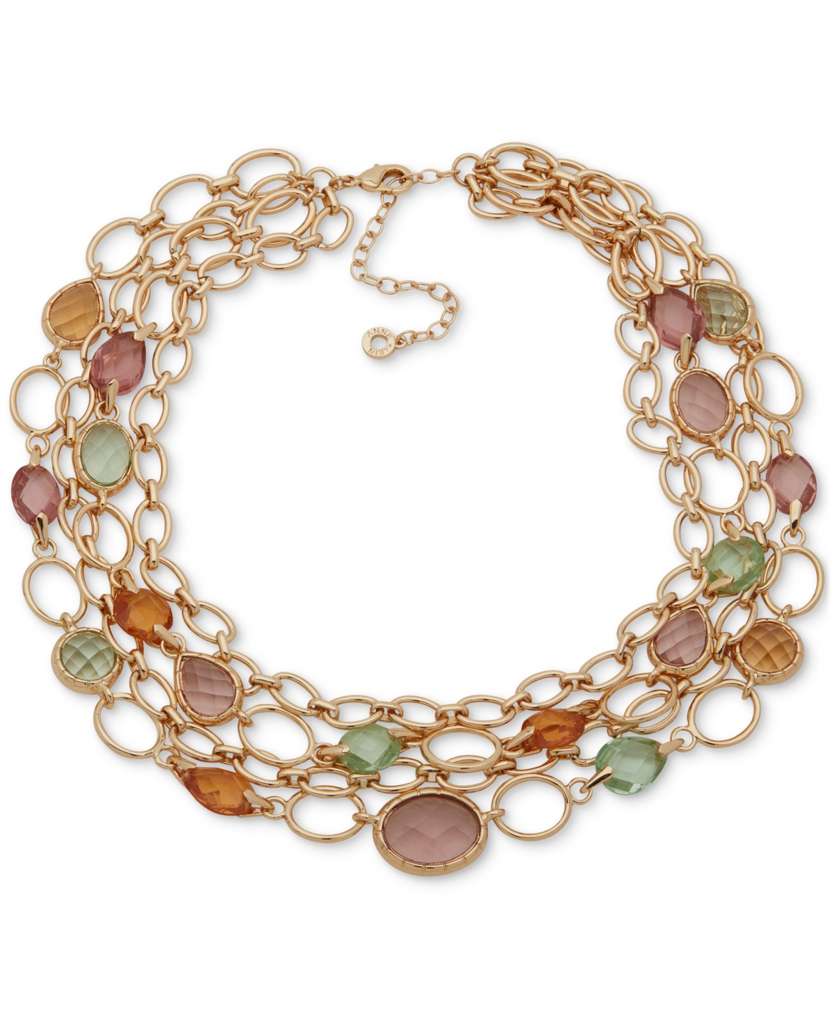Gold-Tone Oval Link & Stone Layered Collar Necklace, 16" + 3" extender - Multi