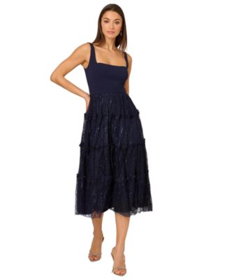 Adrianna Women's Crepe and Lace Midi Dress - Macy's