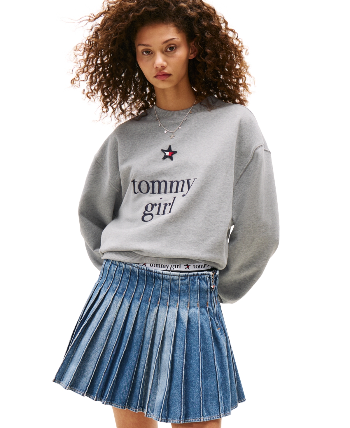 Tommy Girl Women's Graphic Crewneck Sweatshirt - Light Grey Marl