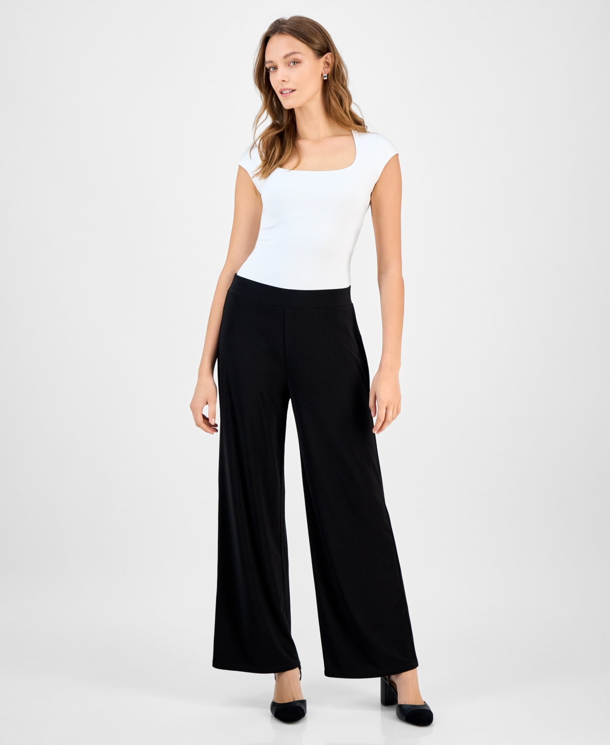 Women's Mid-Rise Wide-Leg Pull-On Pants - Black