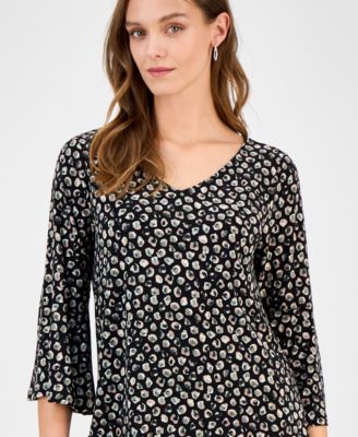Women's Printed V-Neck Flare-Sleeve Top